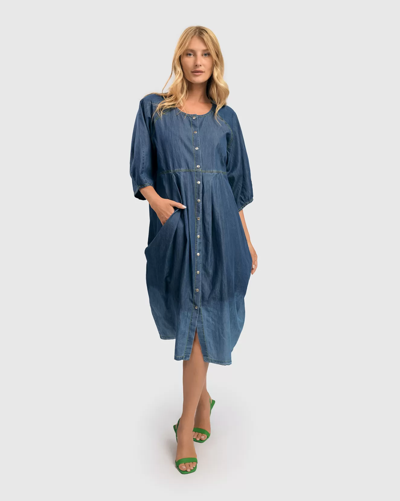 * Boutique-Style Dresses>Alembika. Empire Waist Dress. Denim