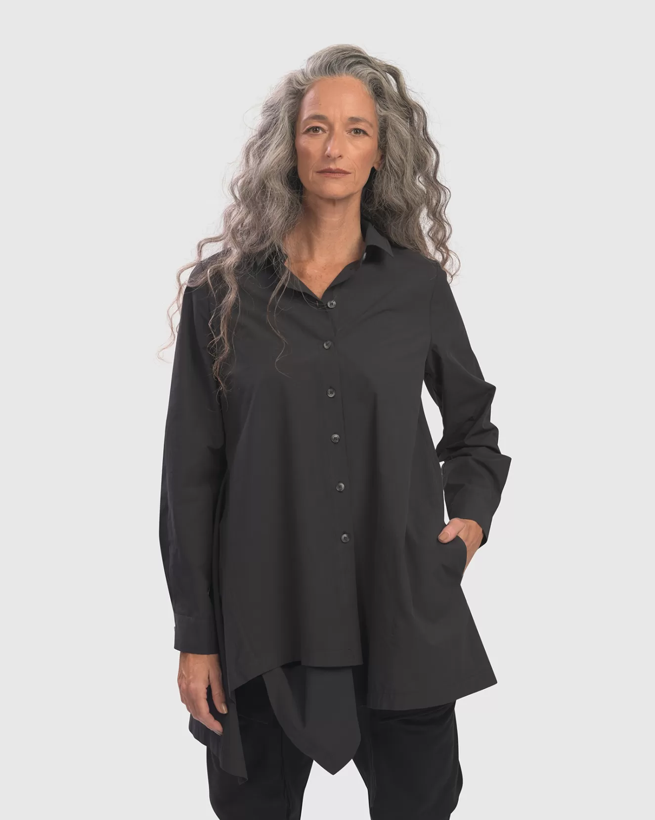 * Tunics>Alembika. Urban Angled Button Down Tunic. Black