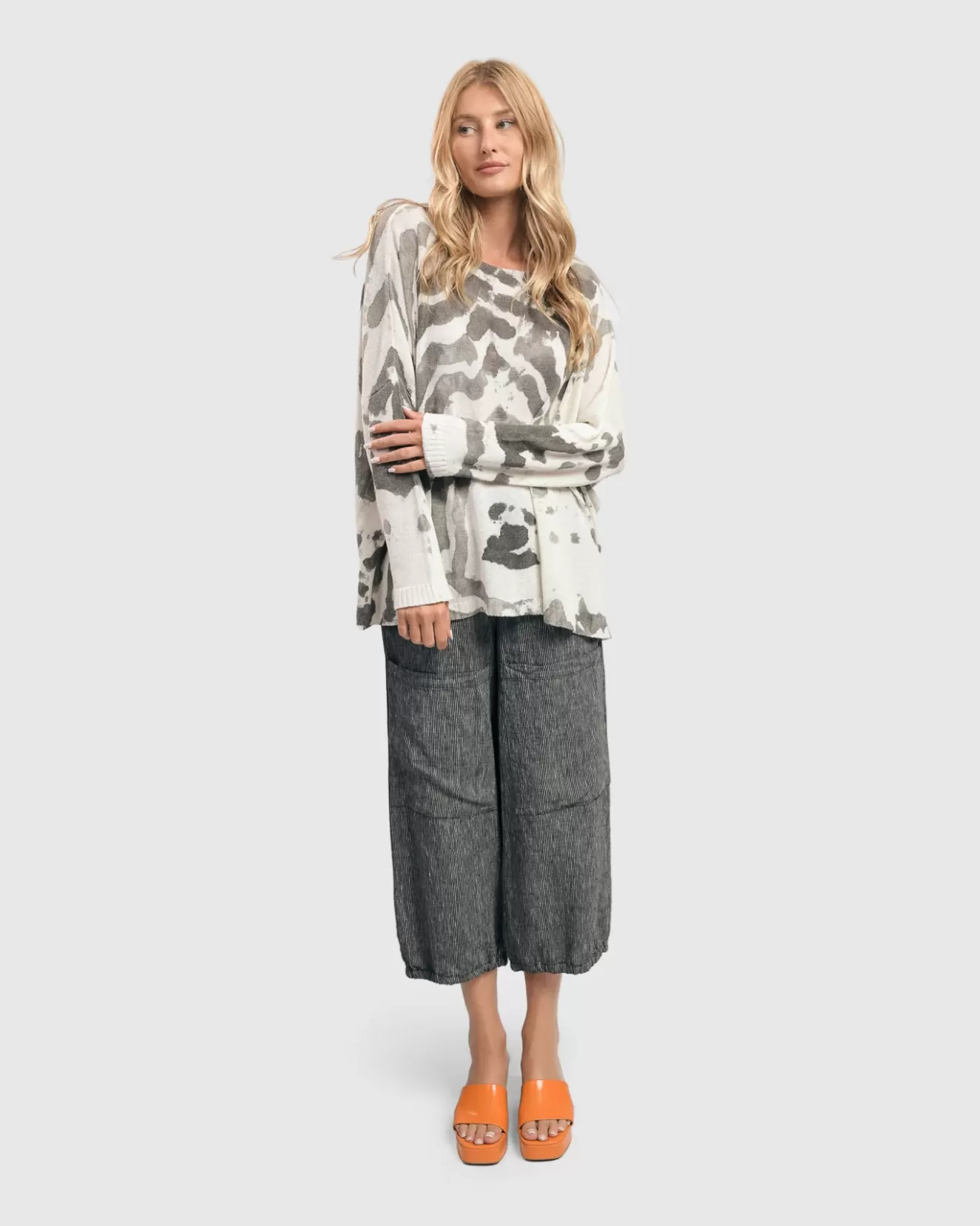 * Sweaters>Alembika. Water Color Boxy Sweater In . Stone