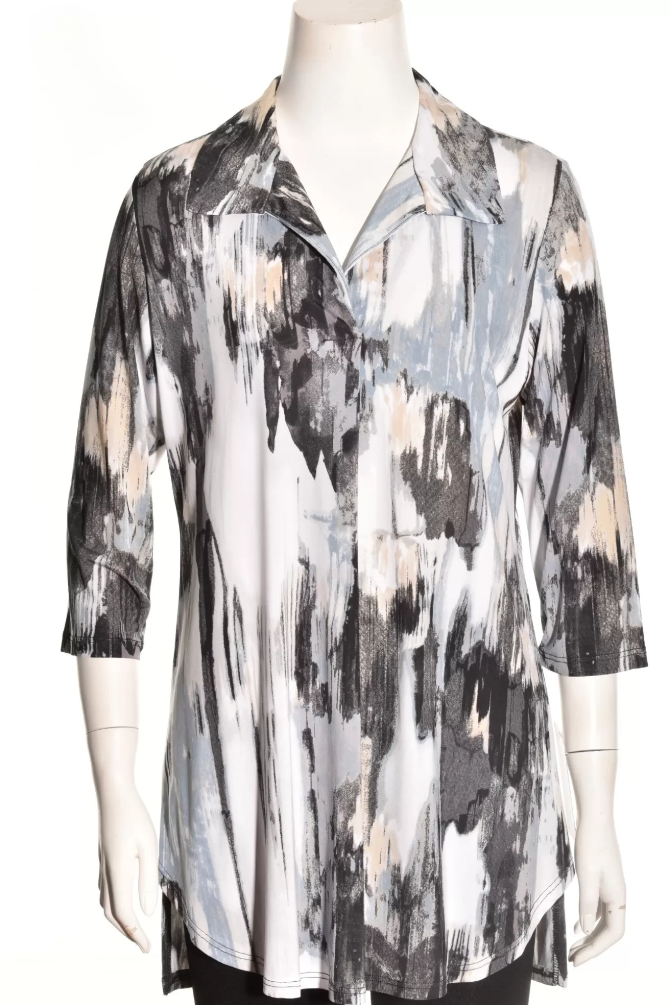 * Tunics>Caribe. Collar Highlow Tunic. Multi-Print