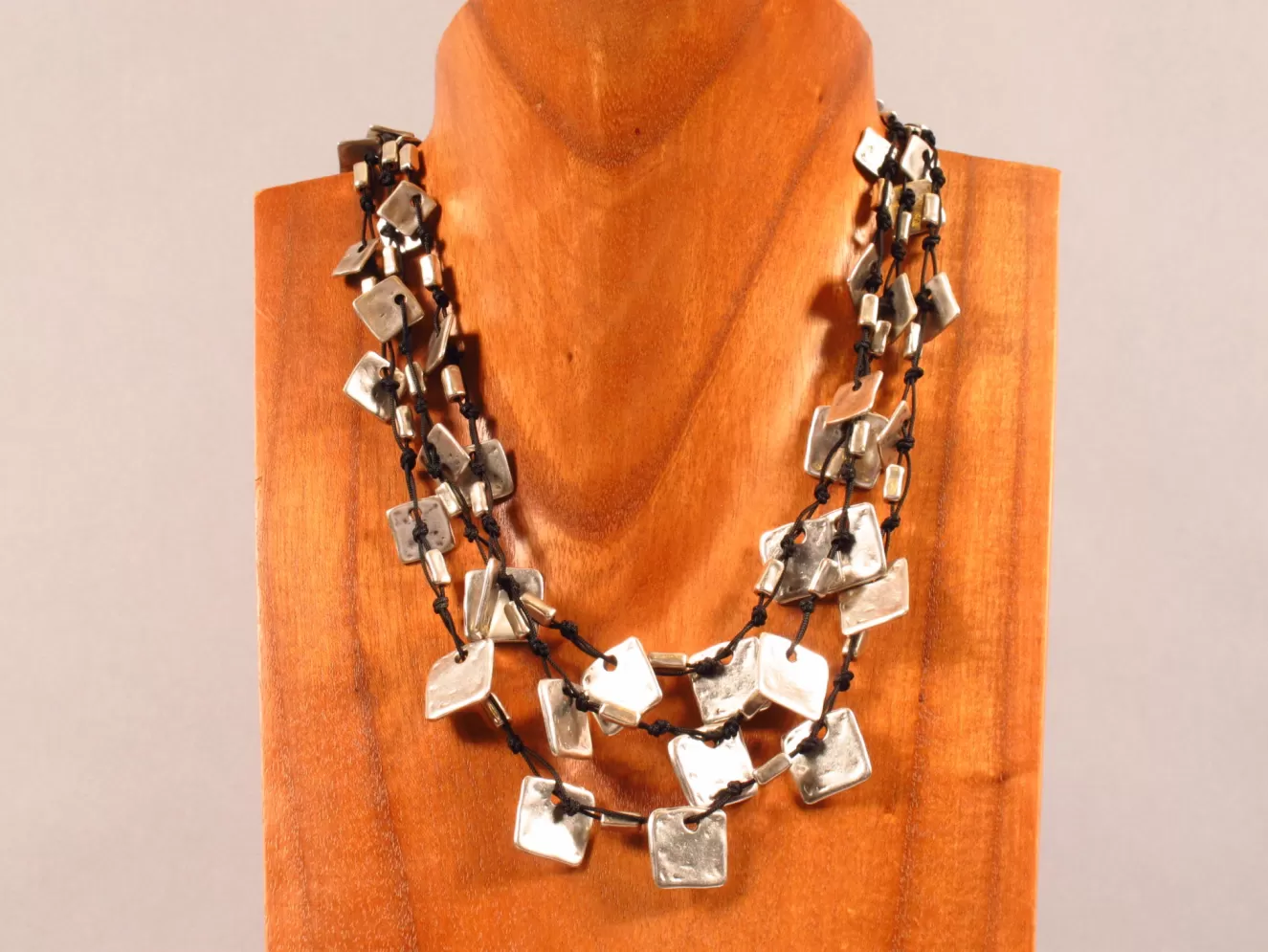 * Necklaces>Chanour. Triple Tier Necklace. Slvr1033. Pewter