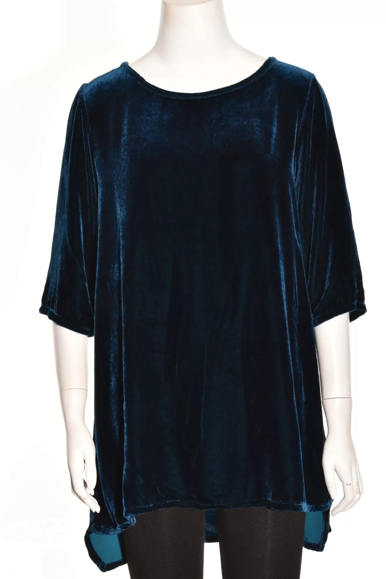 * Tunics>Cut Loose. 3/4 Sleeve Long Velvet Top. Deep-Sea