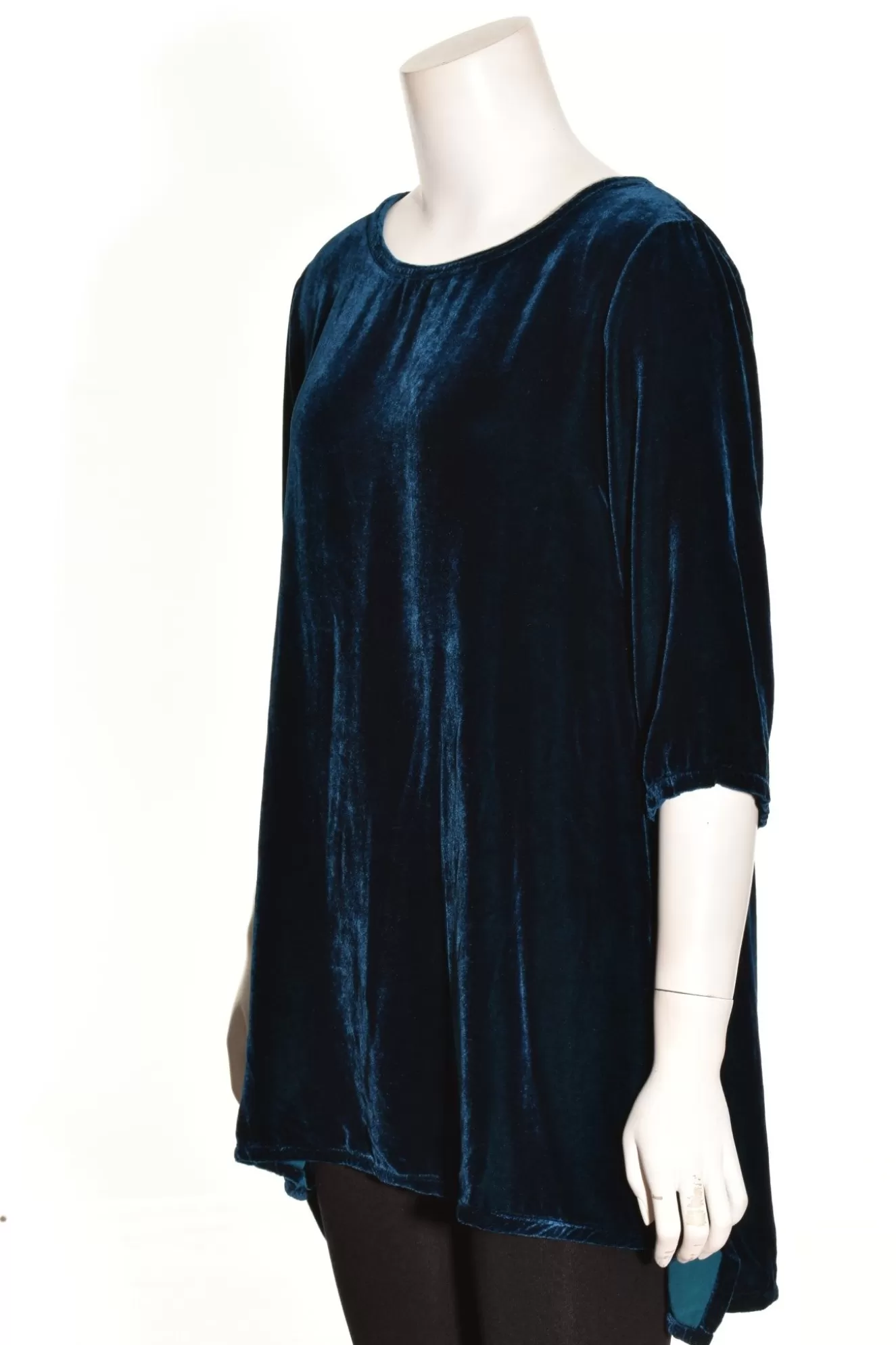 * Tunics>Cut Loose. 3/4 Sleeve Long Velvet Top. Deep-Sea