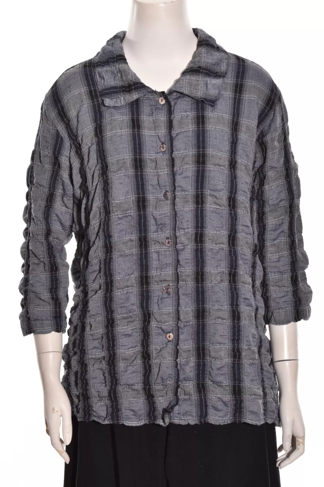 * Shirts>Cut Loose. Hi-Low Shirt In Crinkled Plaid. Blue-Moon