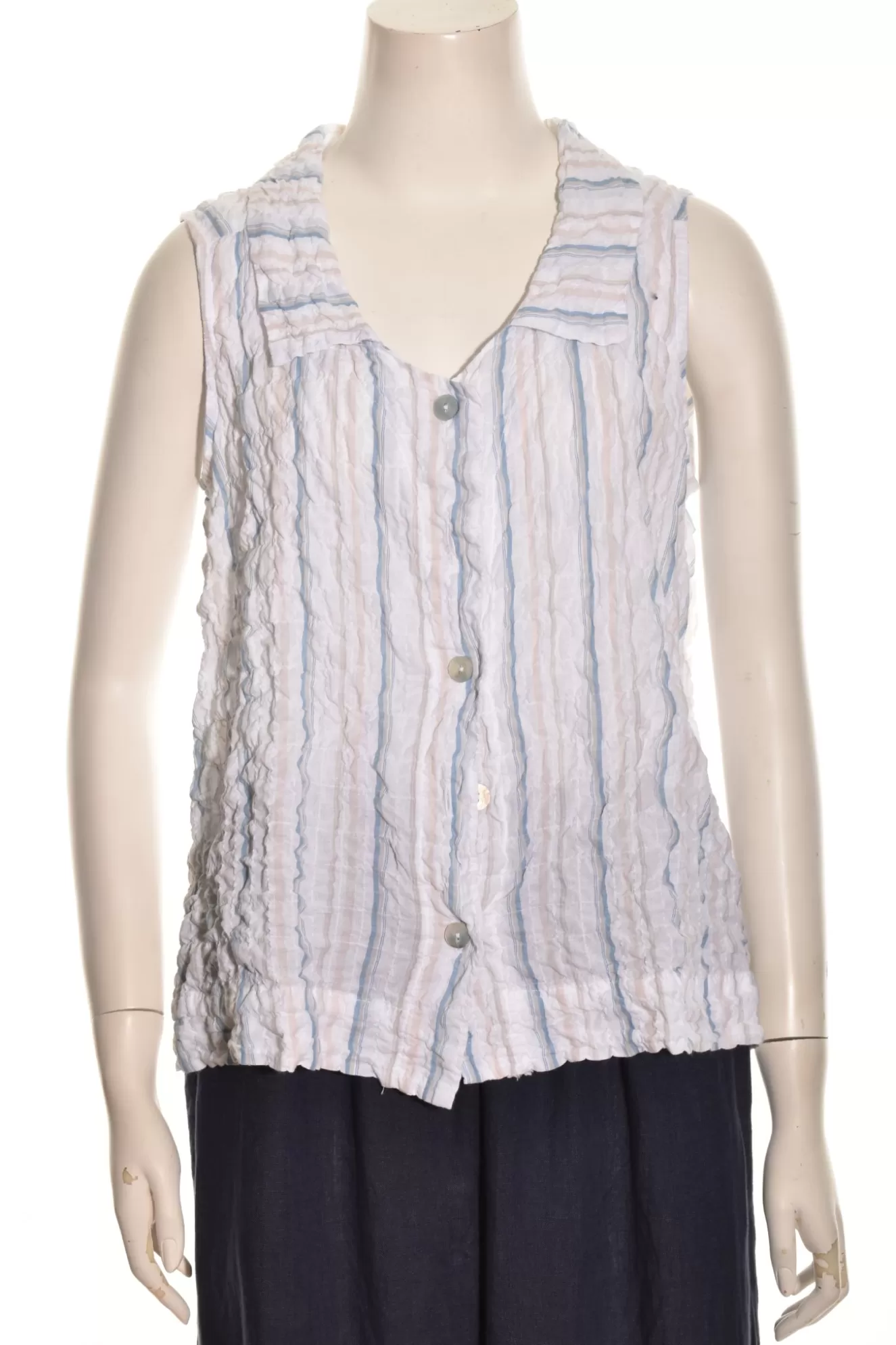 * Shirts>Cut Loose. Sleeveless Shirt-Crinkle Stripe. White