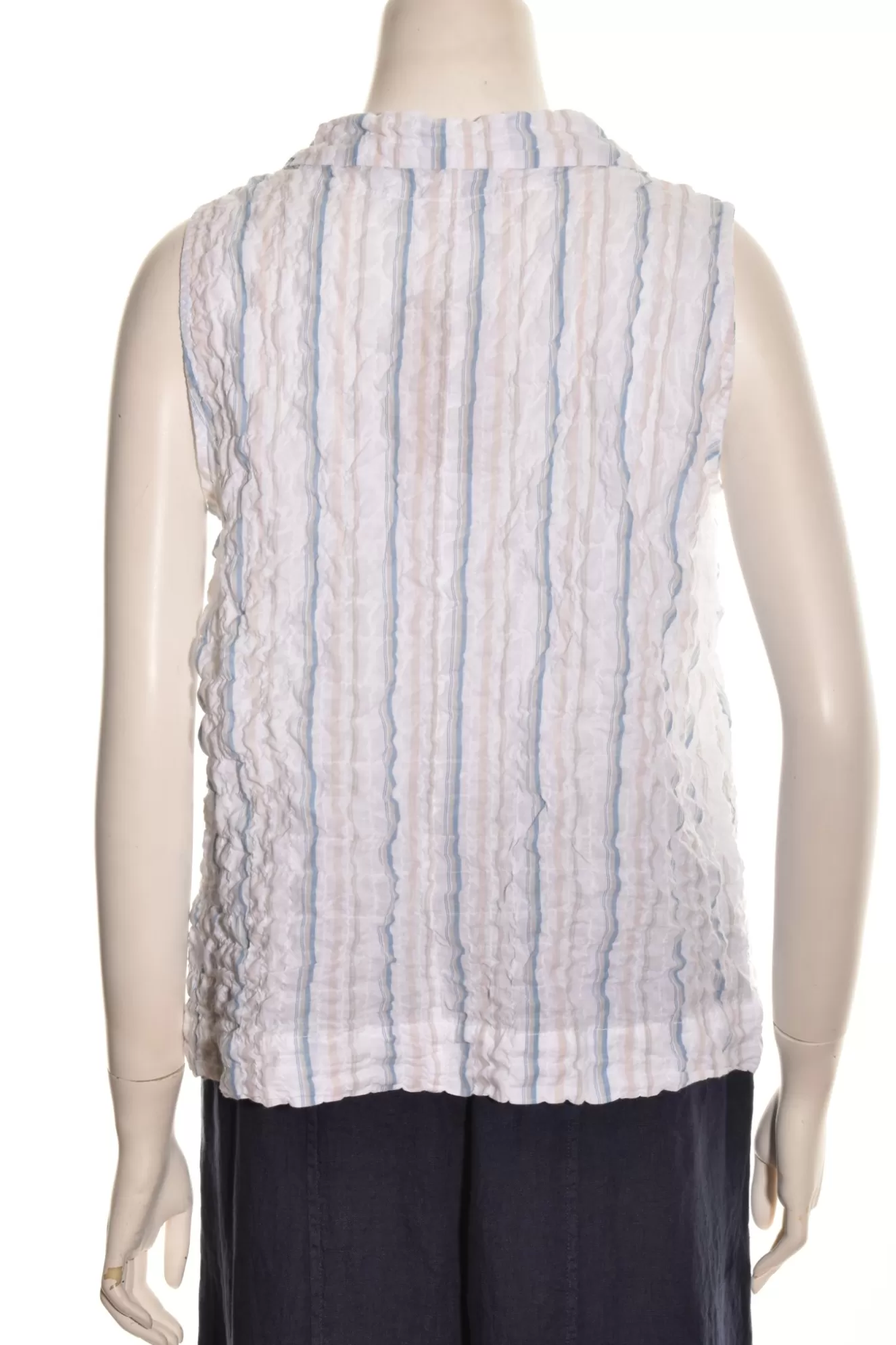 * Shirts>Cut Loose. Sleeveless Shirt-Crinkle Stripe. White