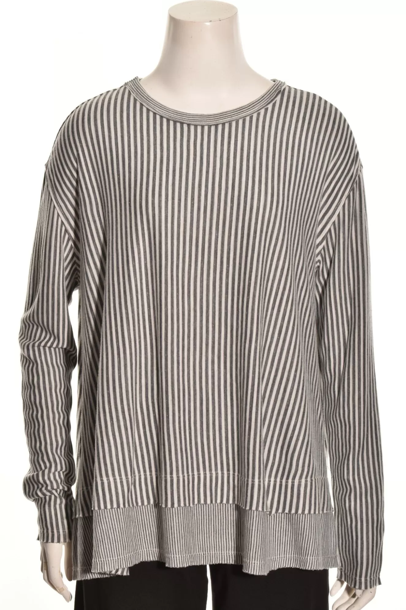 * Tees>Eleven Stitch By Gerties. Layered Hem Tee. Grey-White-Stripe