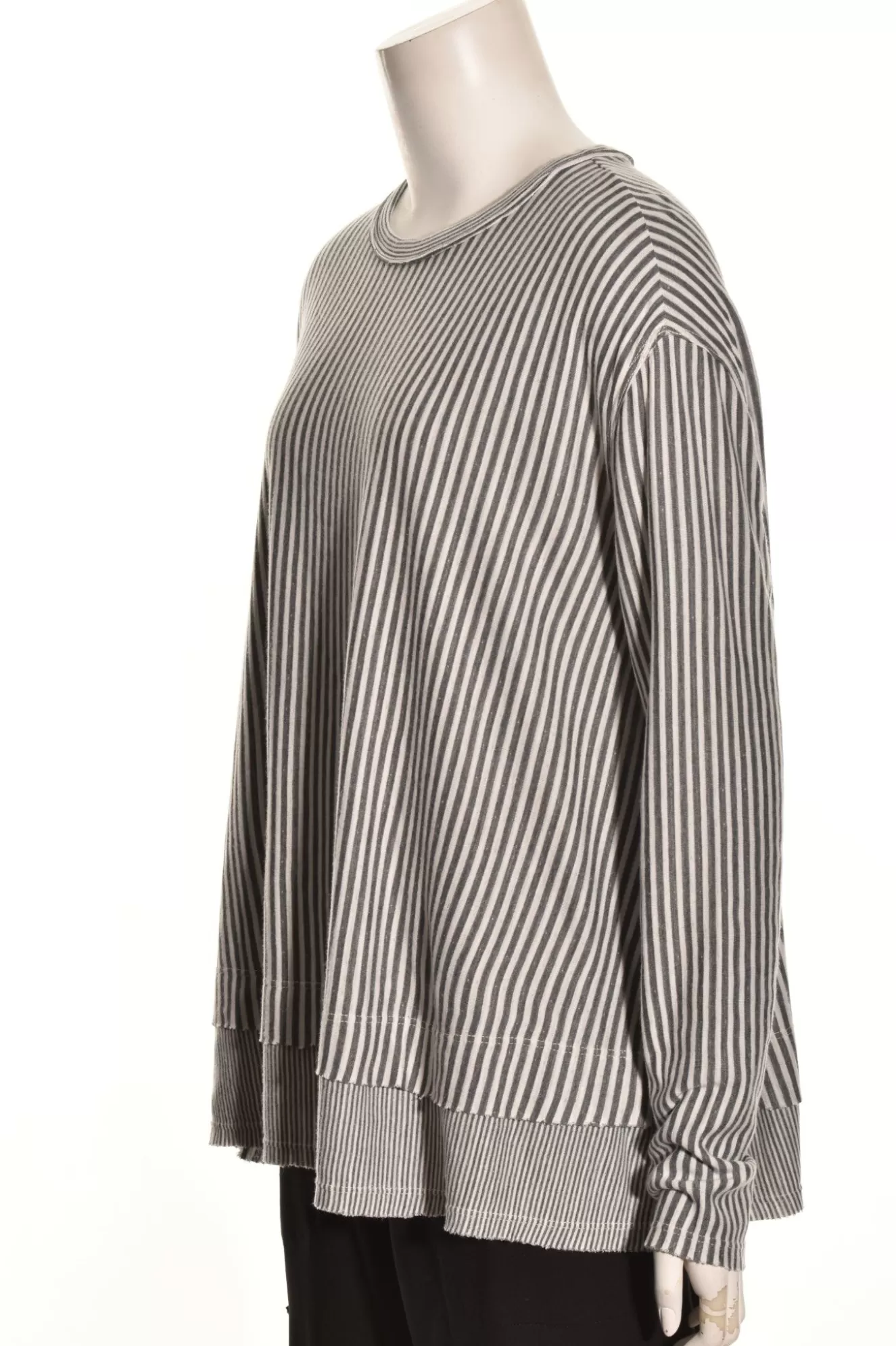 * Tees>Eleven Stitch By Gerties. Layered Hem Tee. Grey-White-Stripe