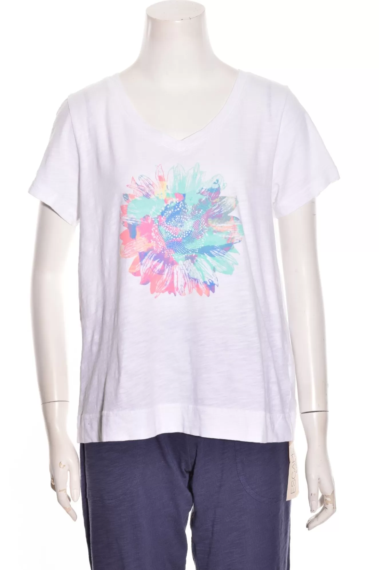 * Tees>Escape By Habitat. Tye Dye Sun V-Neck Tee. White