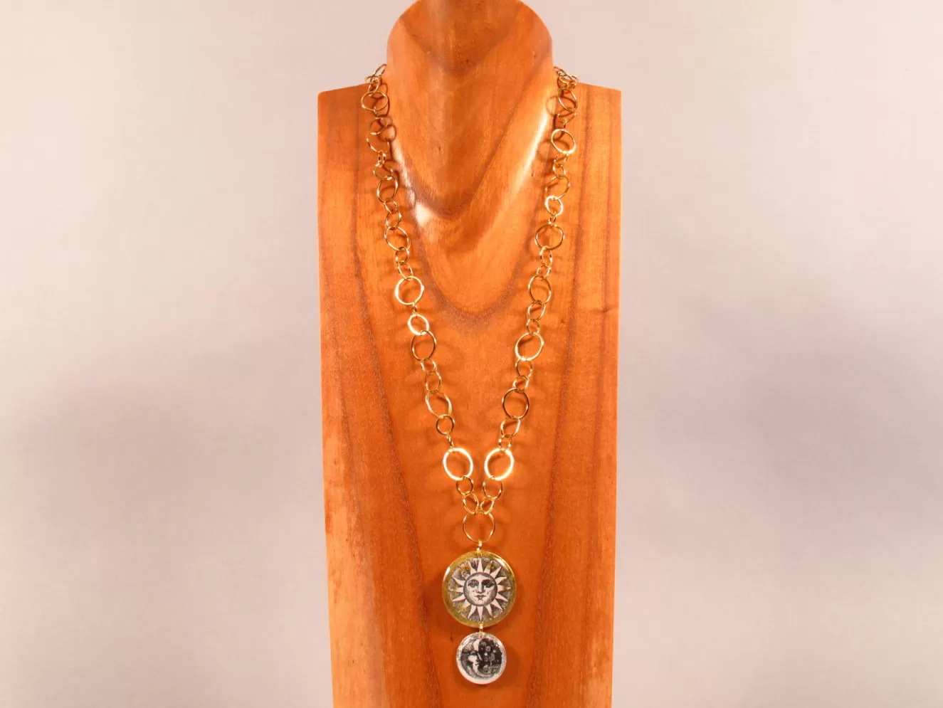 * Necklaces>Evocateur. Sun And Moon Double Disc Necklace. "30" Chain.