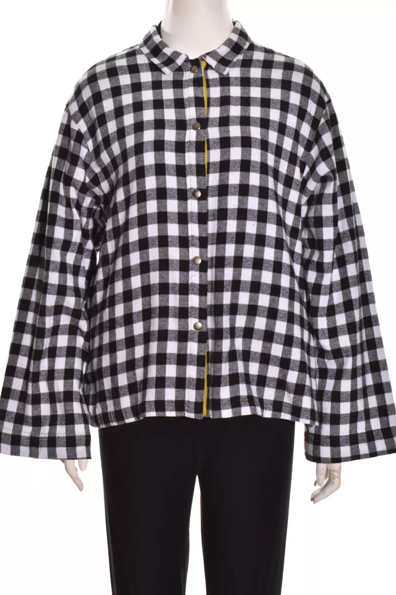 * Shirts>Gerties. Shirt With Side Pockets In Flannel Check. Black-White