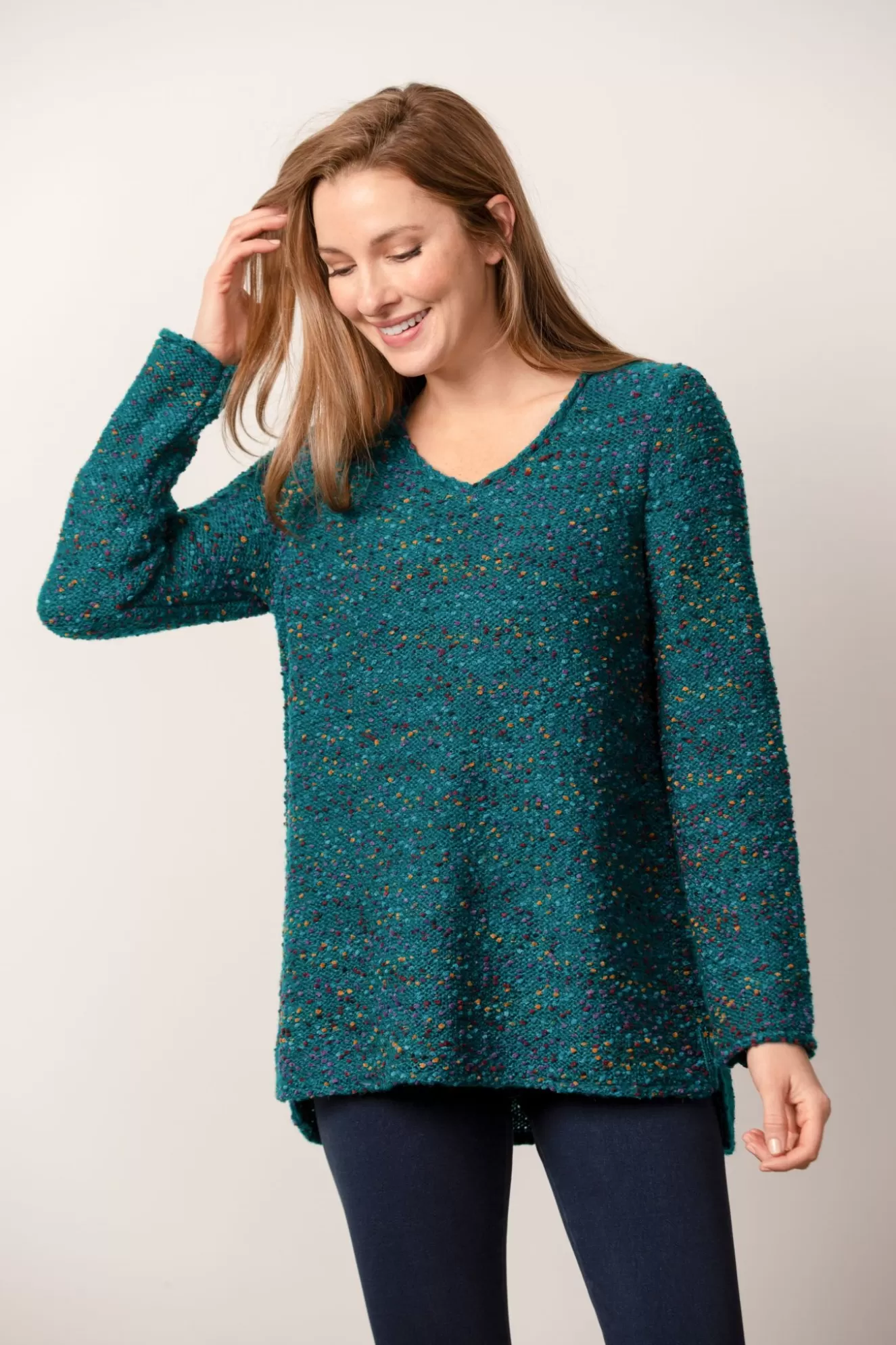 * Sweaters>Habitat. Confetti Swing V-Neck Pullover. Teal