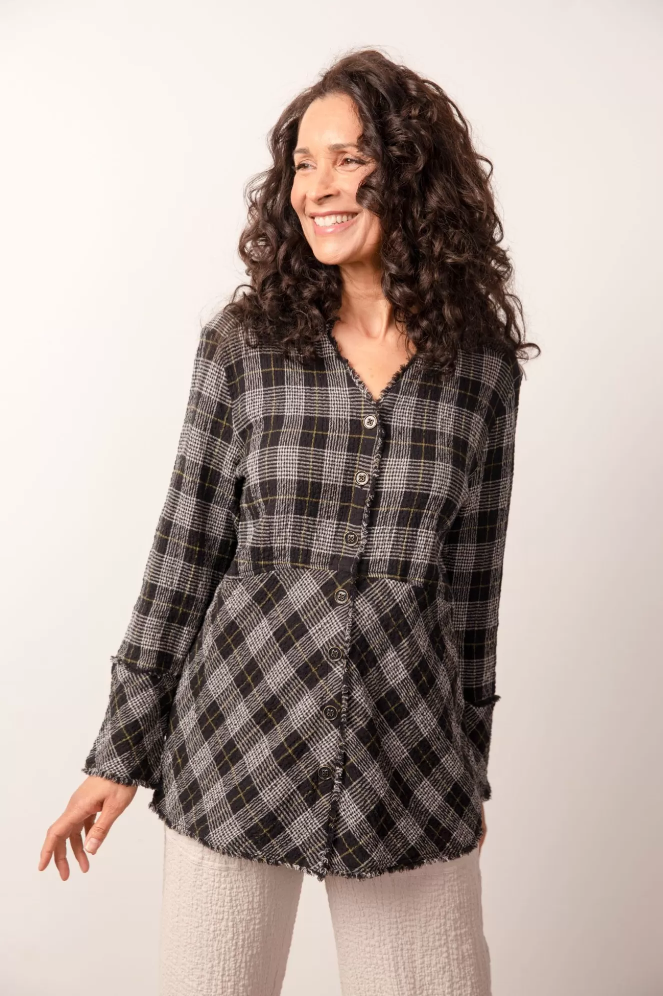 * Tunics>Habitat. Cozy Patterned Plaid Tunic. Black