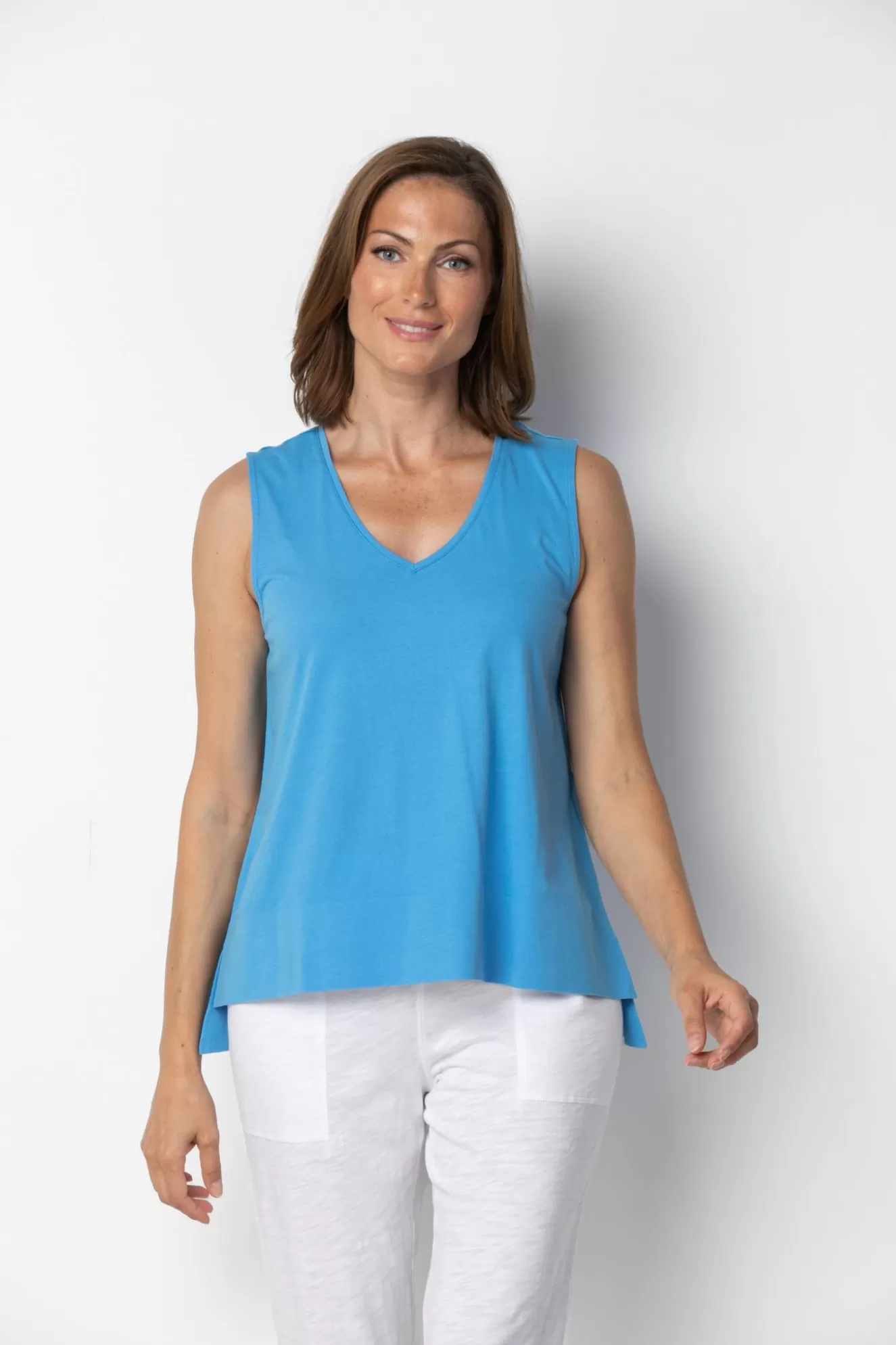 * Tees>Habitat. Deep Hem V-Neck. Azure