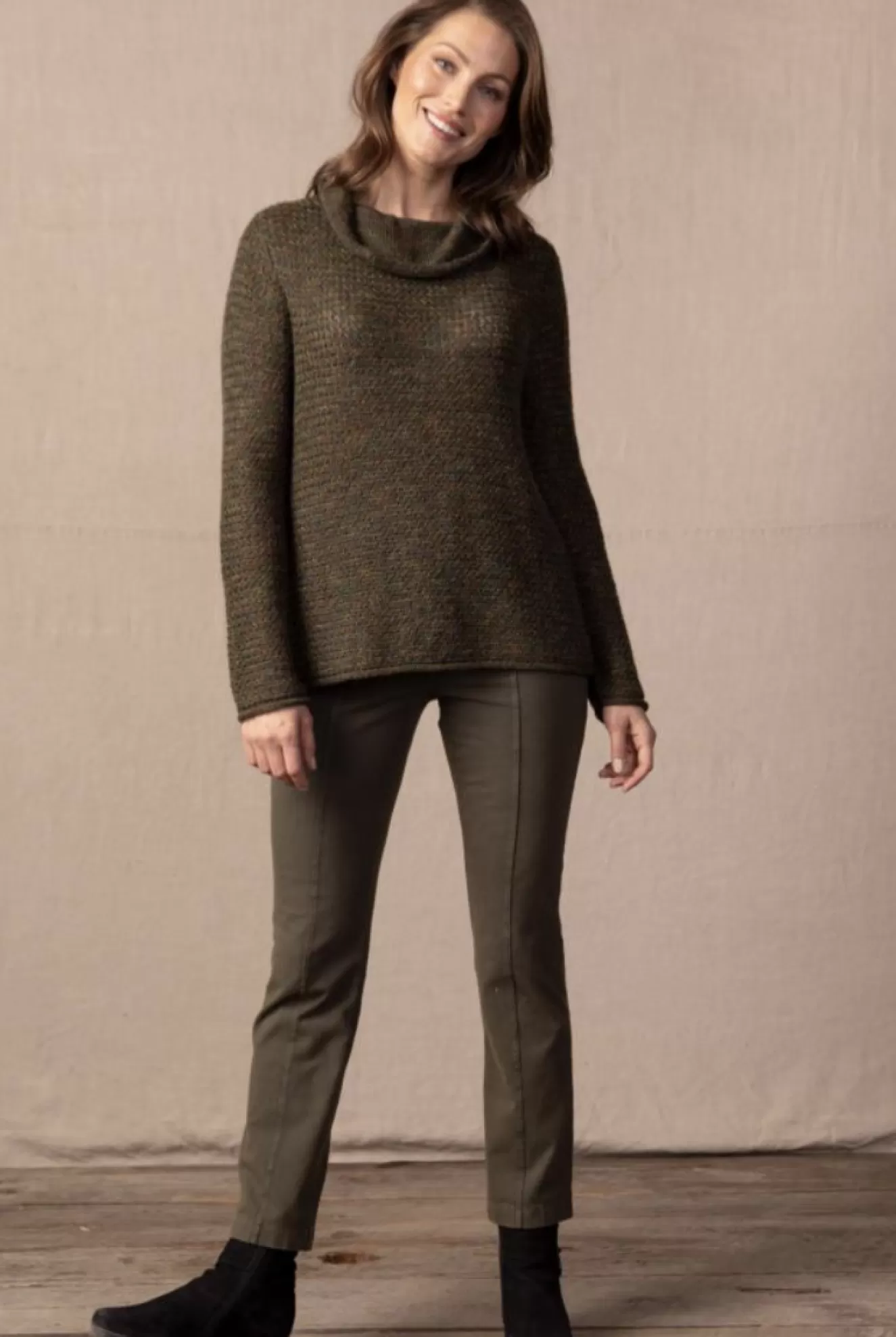 * Sweaters>Habitat. Fall Foliage Cowl Pullover Sweater. Loden