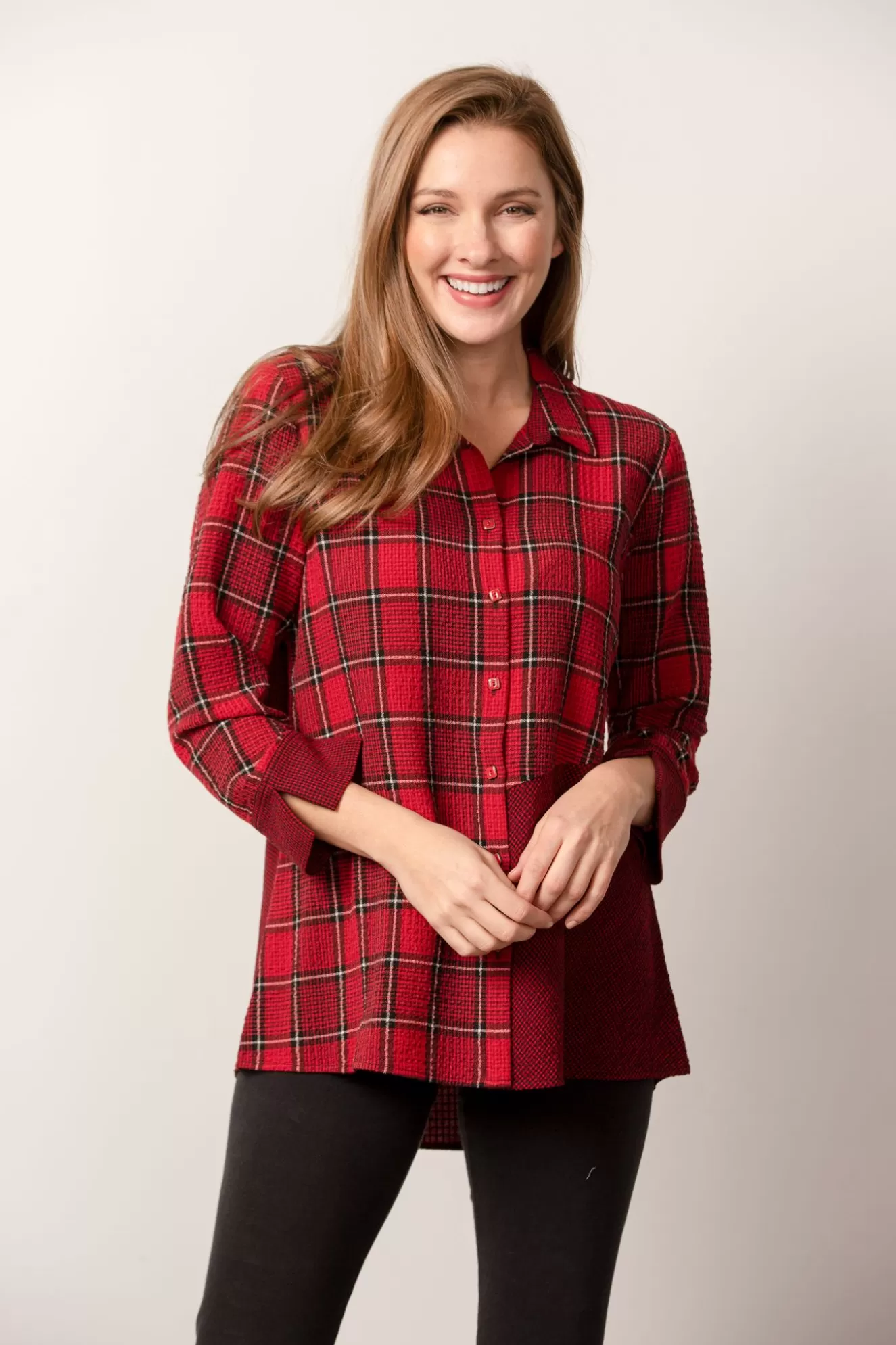 * Shirts>Habitat. Harvest Plaid Shaped Shirt. Scarlet