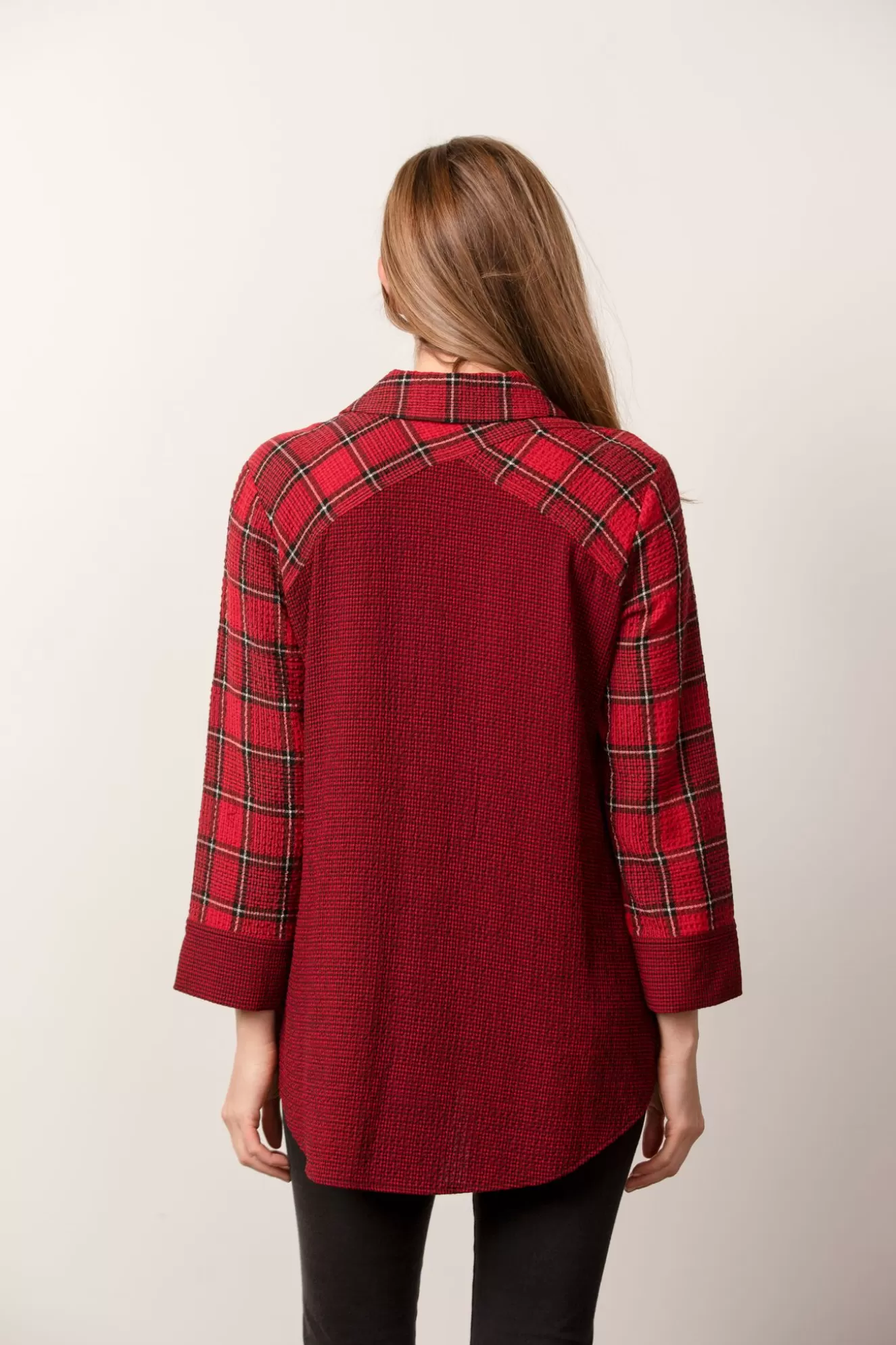 * Shirts>Habitat. Harvest Plaid Shaped Shirt. Scarlet