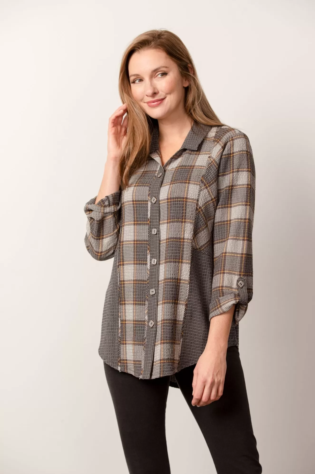 * Tunics>Habitat. Harvest Plaid Shirt. Nickel