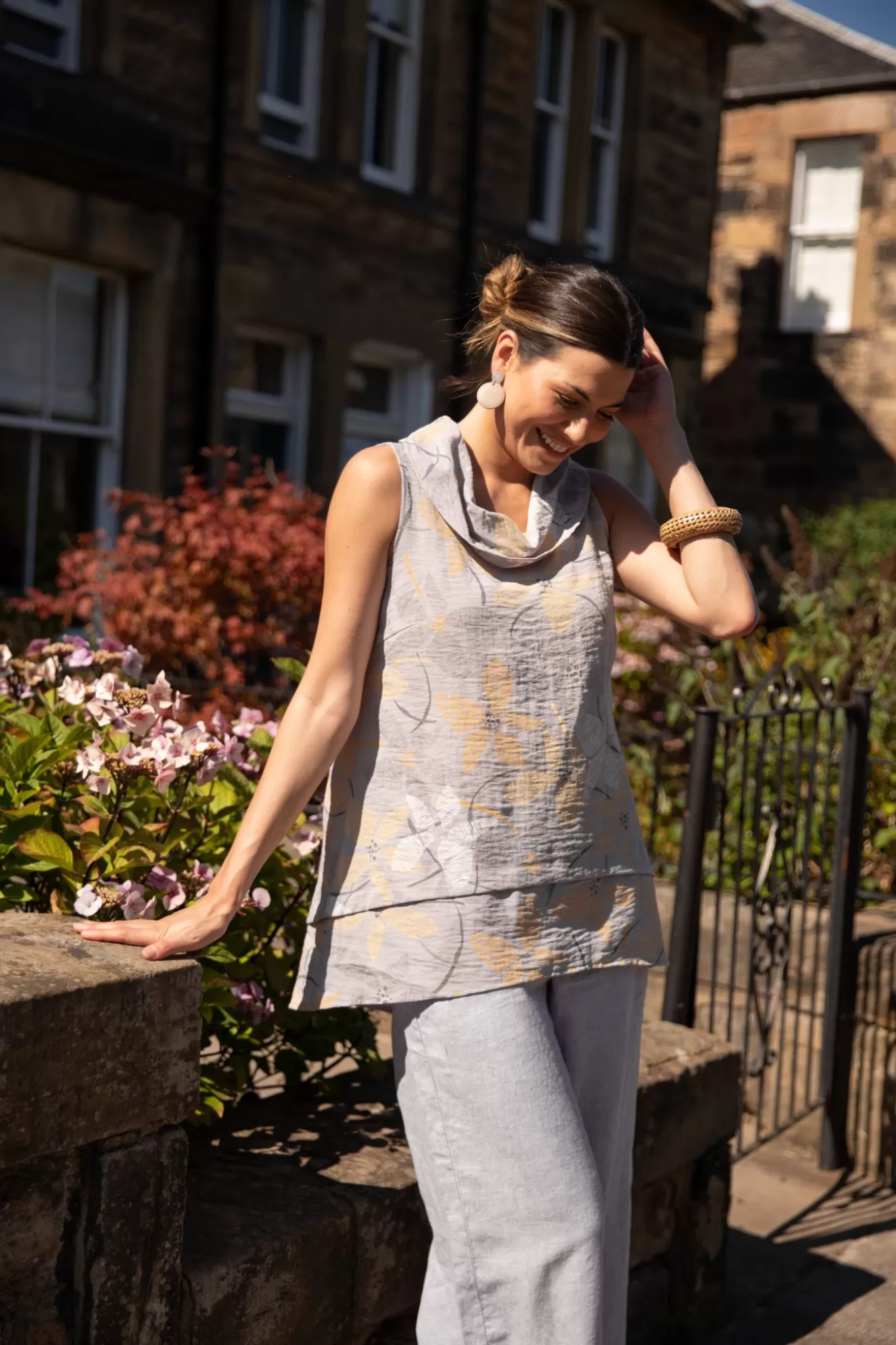 * Tunics>Habitat. Mixed Drape Collar Tunic. Dove