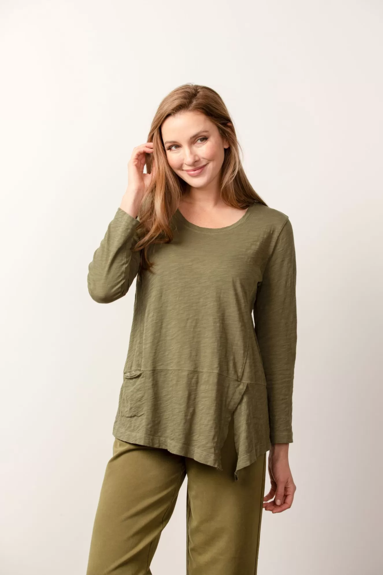 * Tunics>Habitat. River Wash Tee Pocket Tunic. Olive