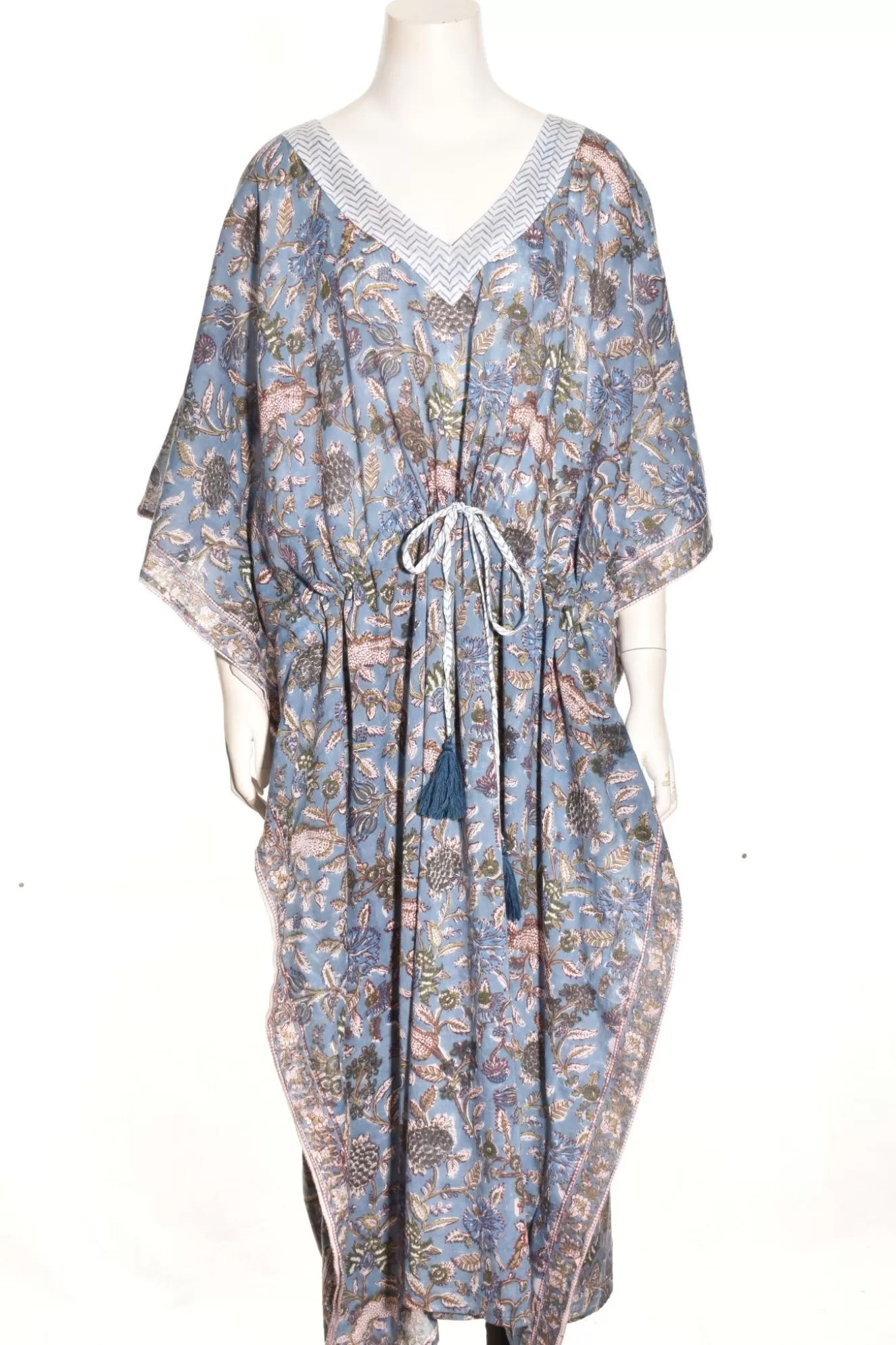 * Boutique-Style Dresses>Lea. Drawstring Kaftan. Dutch-Blue