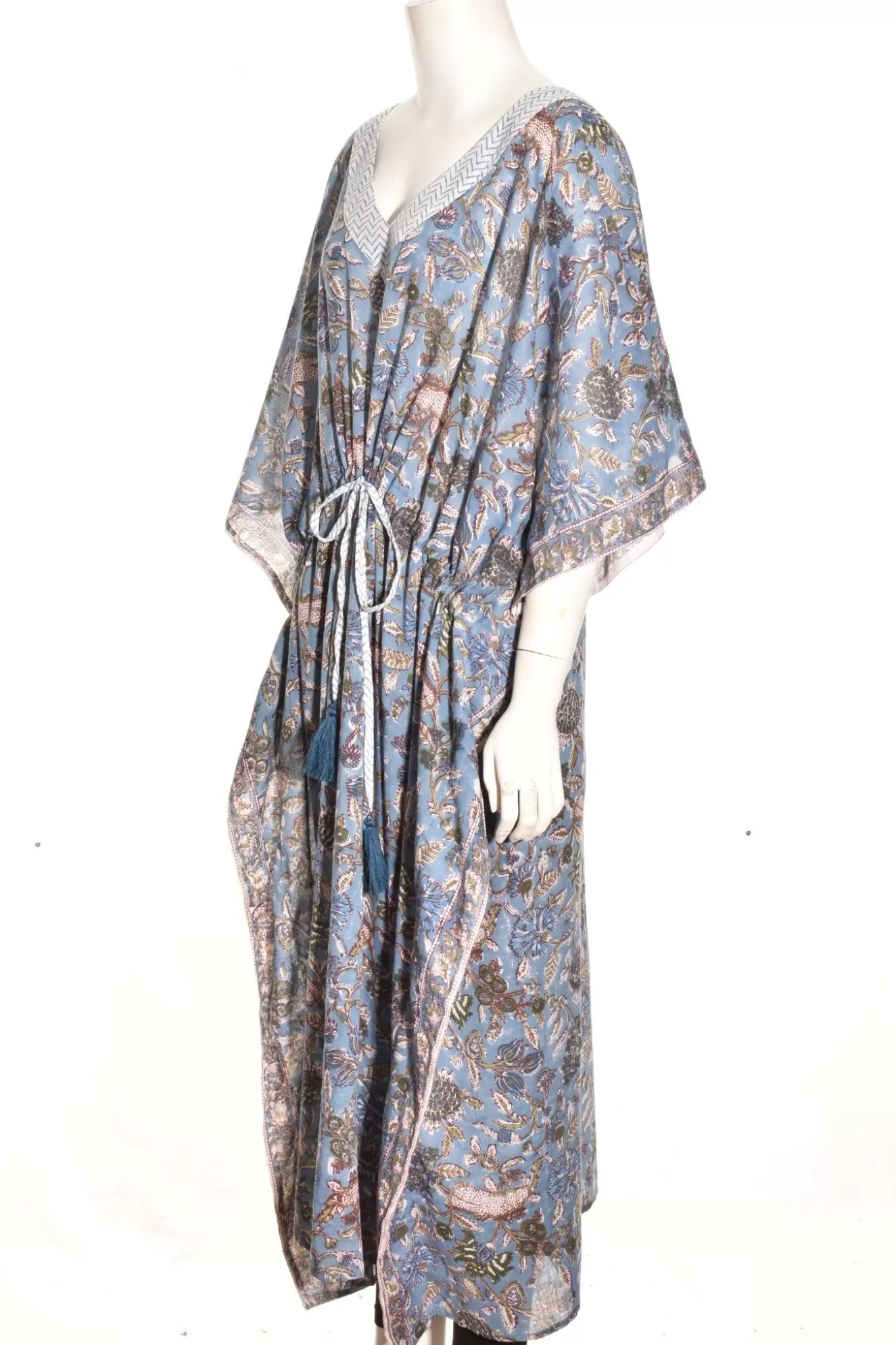 * Boutique-Style Dresses>Lea. Drawstring Kaftan. Dutch-Blue