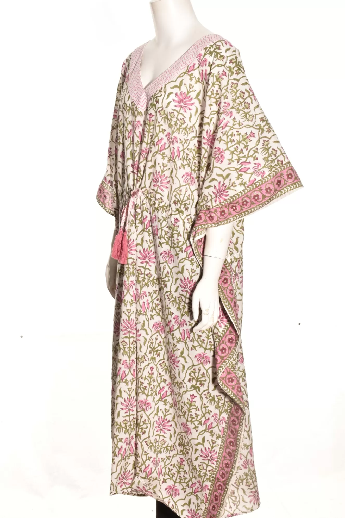 * Boutique-Style Dresses>Lea's Clothing. Drawstring Kaftan. Pink-Bergenia