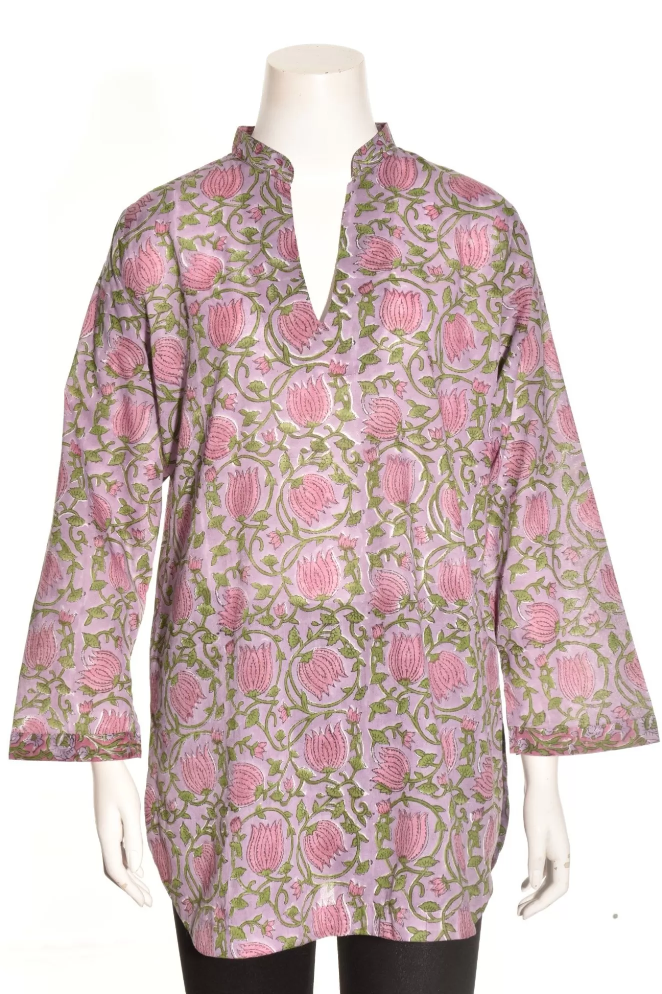 * Ponchos>Lea's Clothing. V-Neck Short Kurti. Pink-Tulip