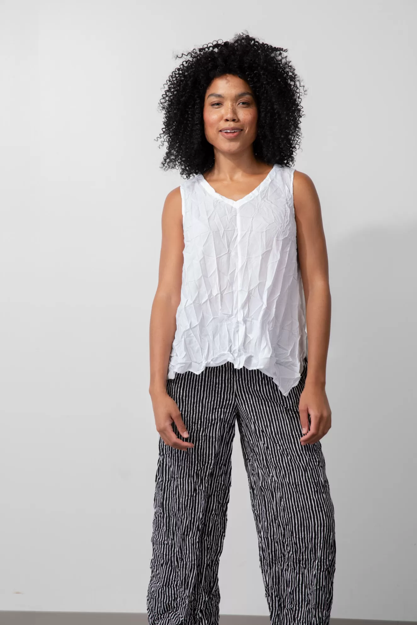 * Tanks>Liv. By Habitat. Crimped Crepe De Chine Solid Bias Tank. White
