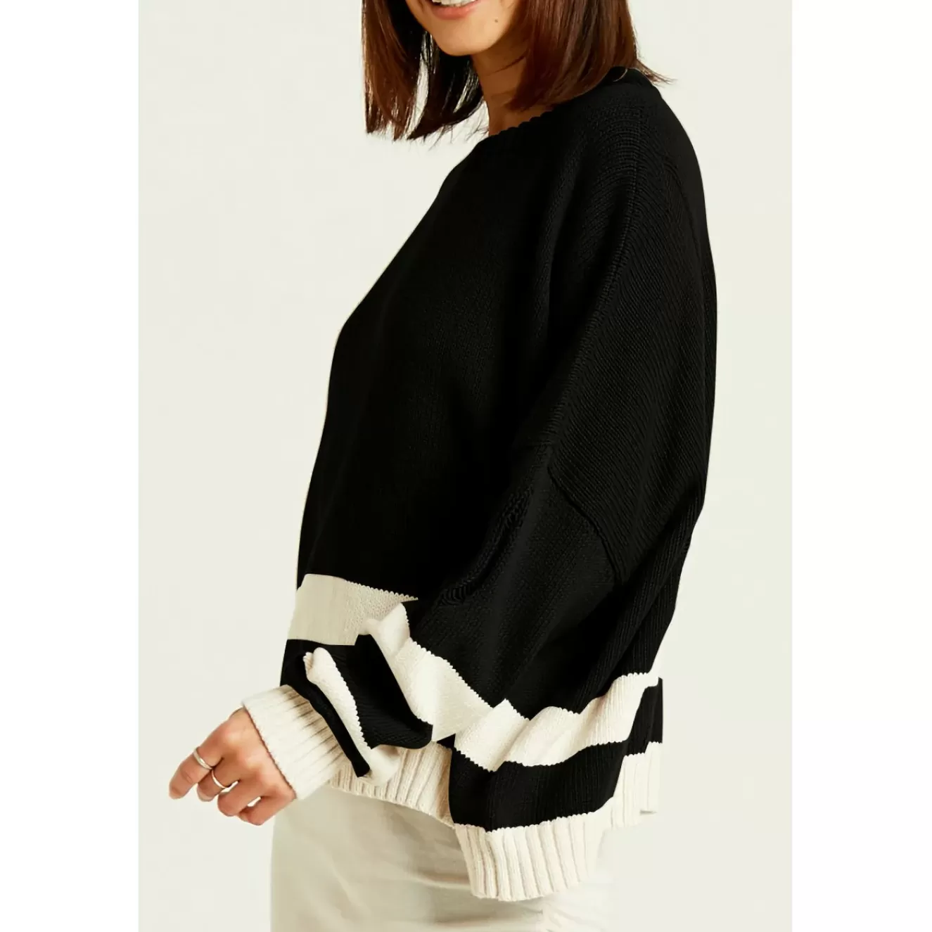 * Sweaters>Planet. One Size Rugby Sweater. Black-Vanilla