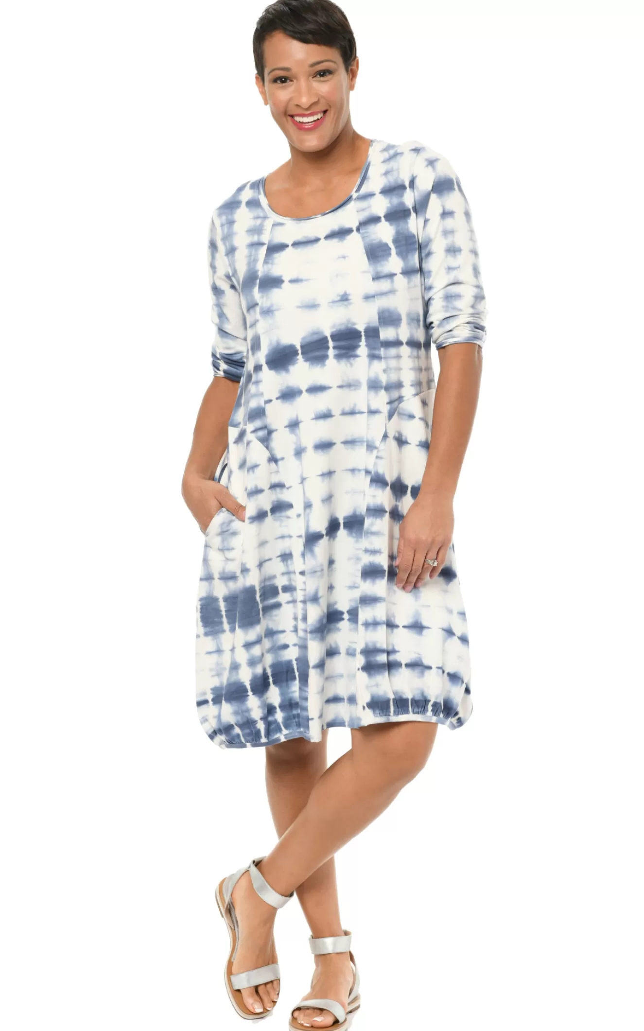 * Boutique-Style Dresses>Snapdragon And Twig. Nova Dress. Lapis-Shibori